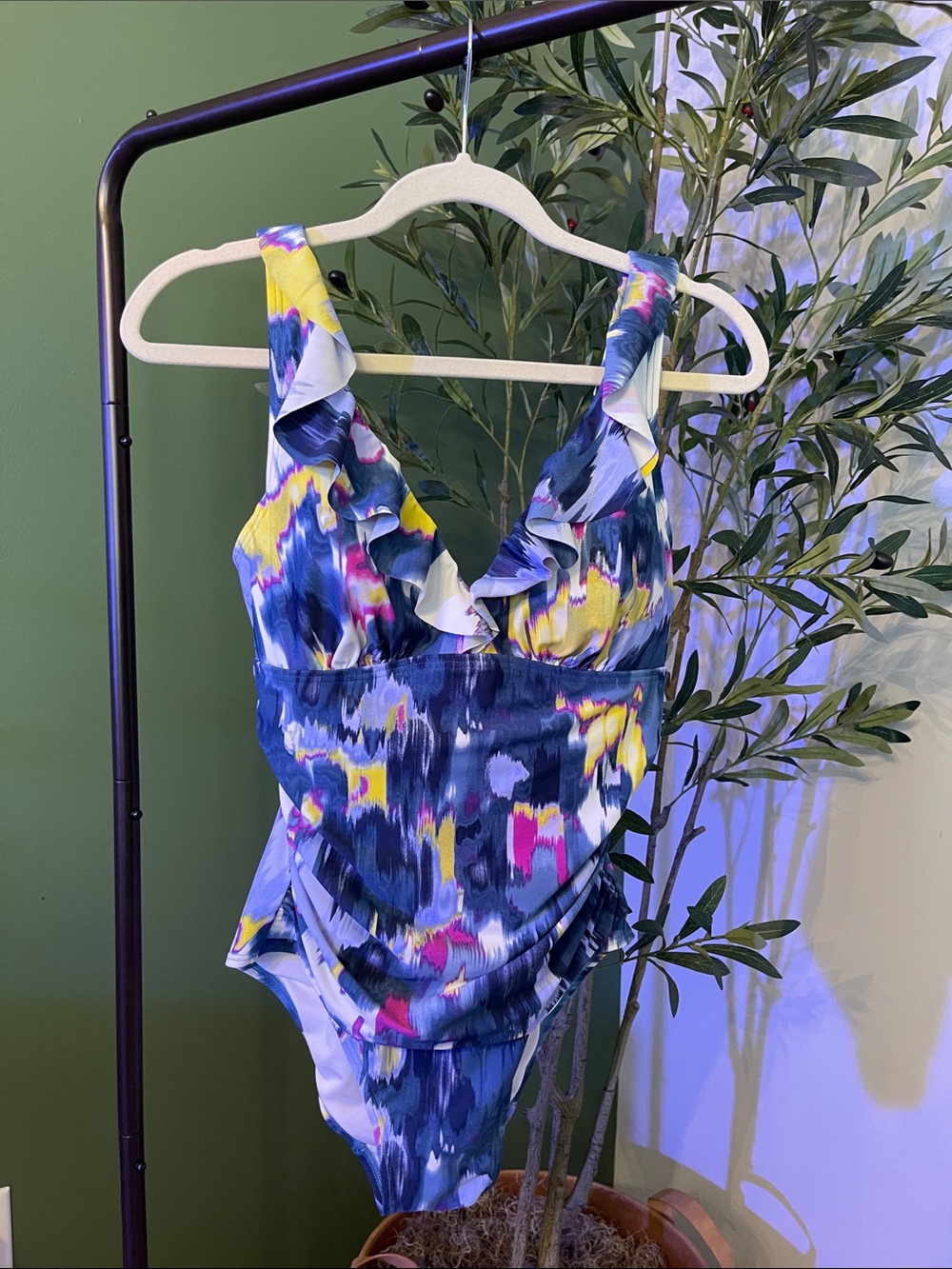 Women’s Ruffled One-Piece Swimsuit in Blue Multi